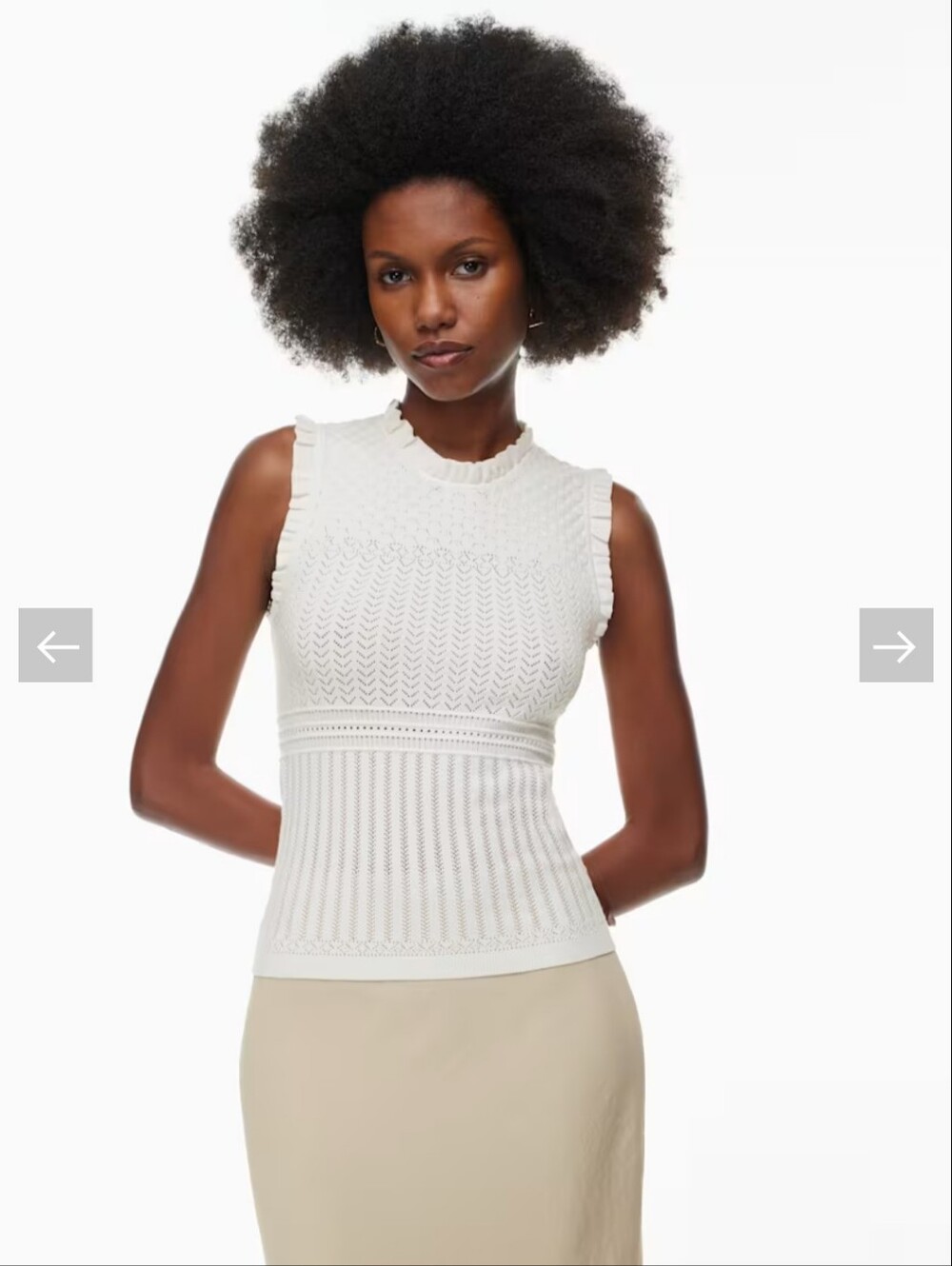 Wilfred,Aritzia Cream Knit Ruffle Trim Sleeveless Shell Small Cannes Top